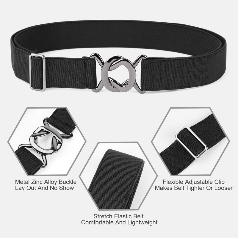 JASGOOD Women No Show Stretch Belt Adjustable Elastic Web Belt with Flat Buckle for Jeans Pants Casual Belts - Image 2